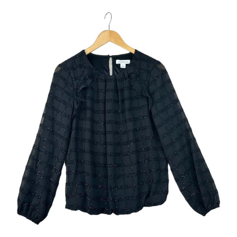 Liz Claiborne Long Sleeve Round Neck‎ Blouse size Small Black